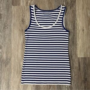 SOFT Surroundings navy/white stretchy striped ribbed tank, size small.